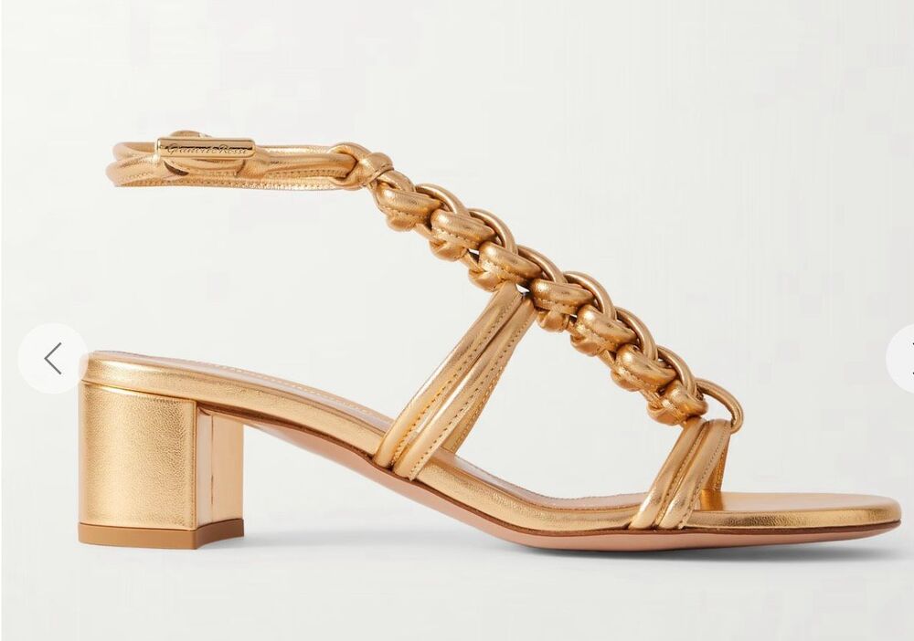 GIANVITO ROSSI Capua 45 braided metallic leather sandals in Gold NWB Size 39/ US